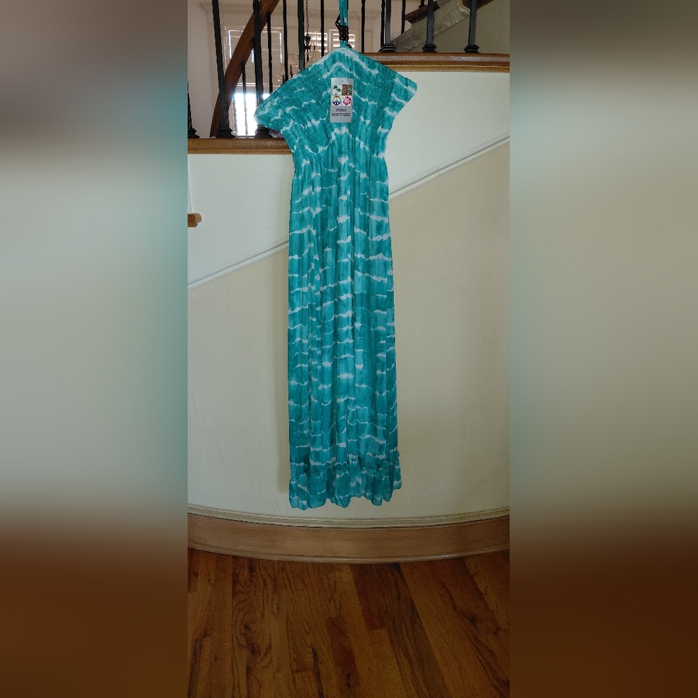 India Boutique Teal and White Maxi Dress